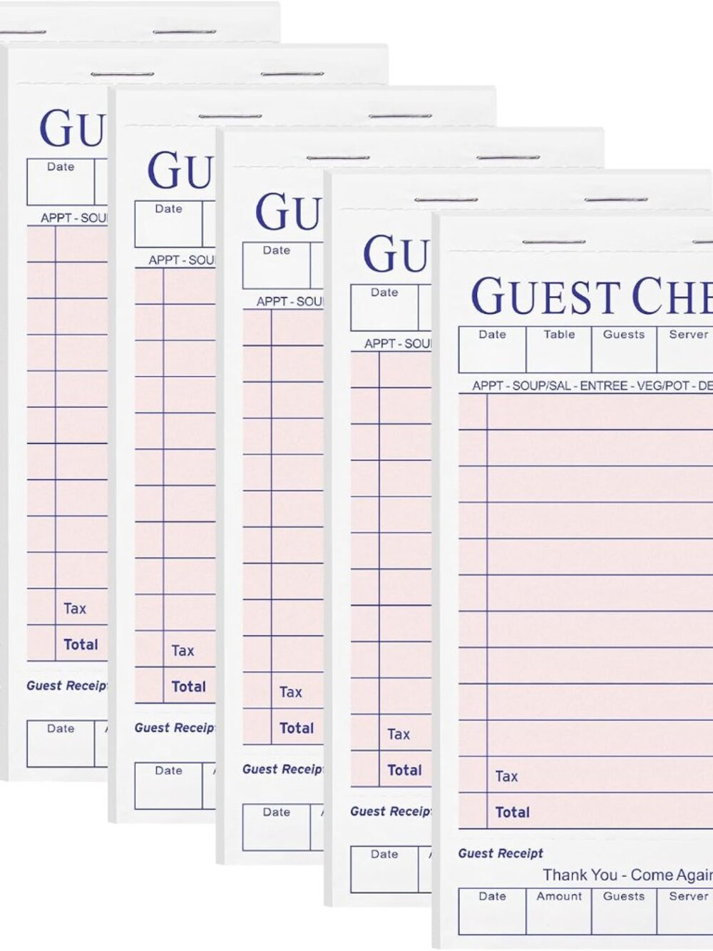 6 Pack Server Books, Guest Check Books for Servers, Pink